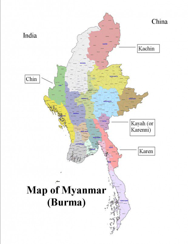 ミャンマー地方の地図